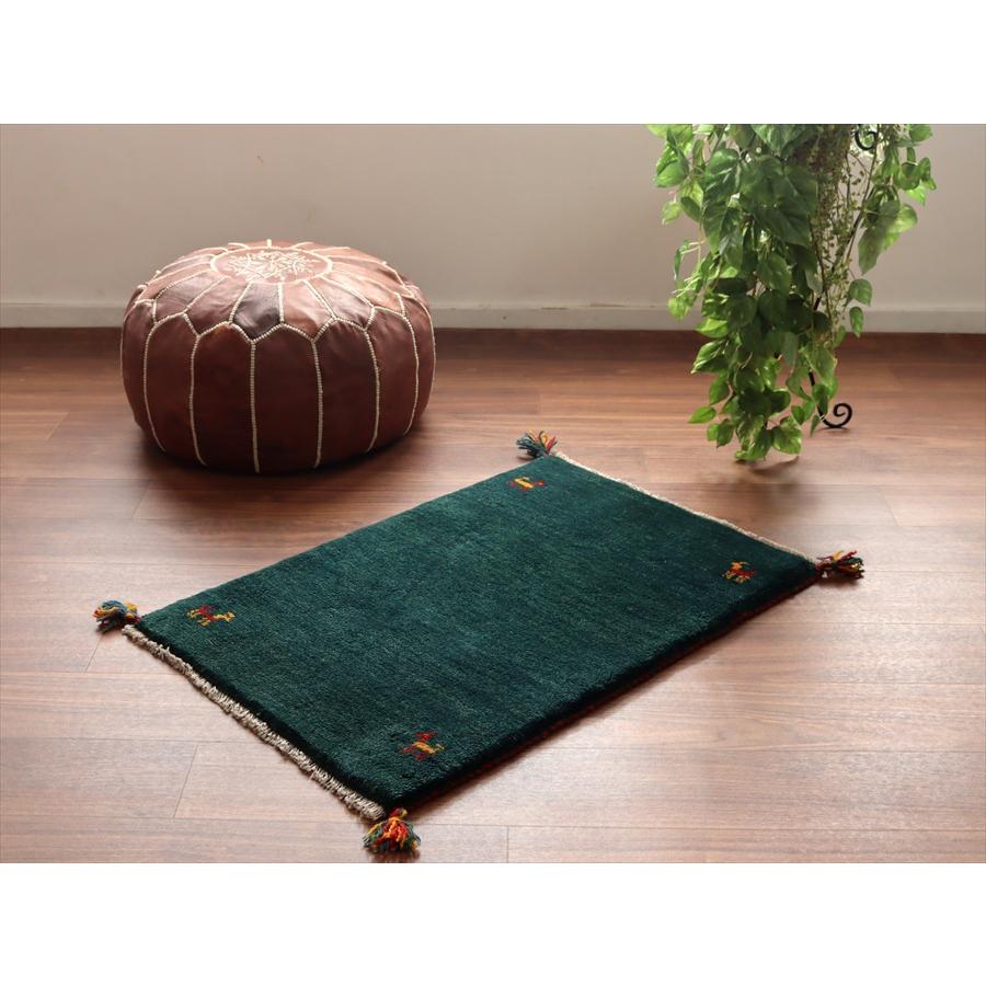 ギャッベ イラン産手織りラグ 86x60cm グリーン シンプルモチーフ |  | 01