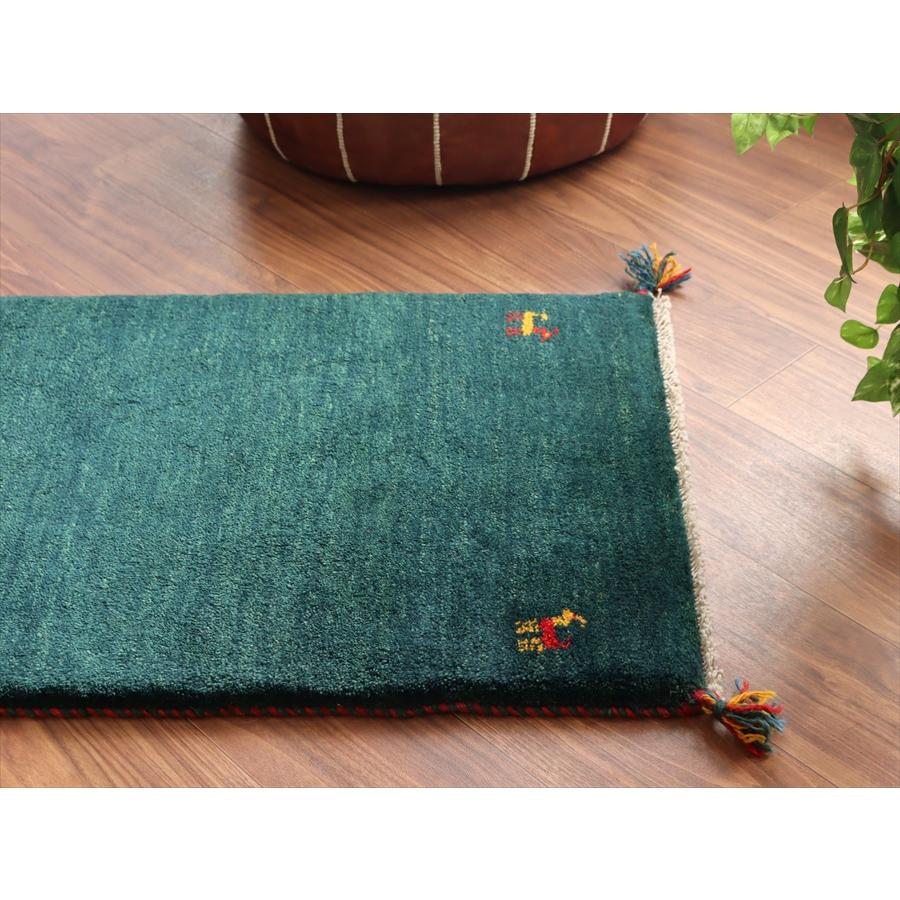 ギャッベ イラン産手織りラグ 86x60cm グリーン シンプルモチーフ |  | 02