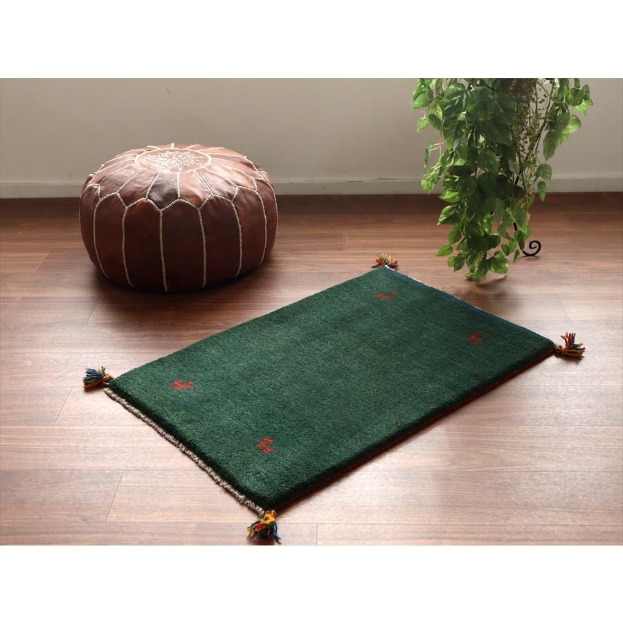 ギャッベ イラン産手織りラグ 90x60cm グリーン シンプルモチーフ |  | 01