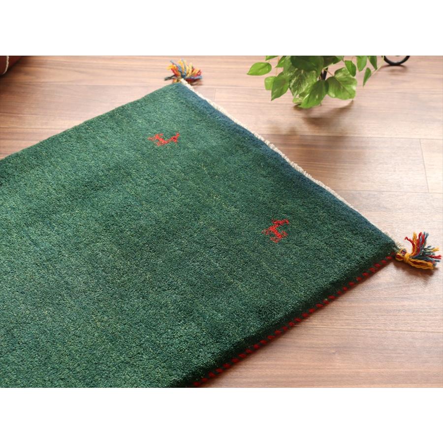ギャッベ イラン産手織りラグ 90x60cm グリーン シンプルモチーフ |  | 02