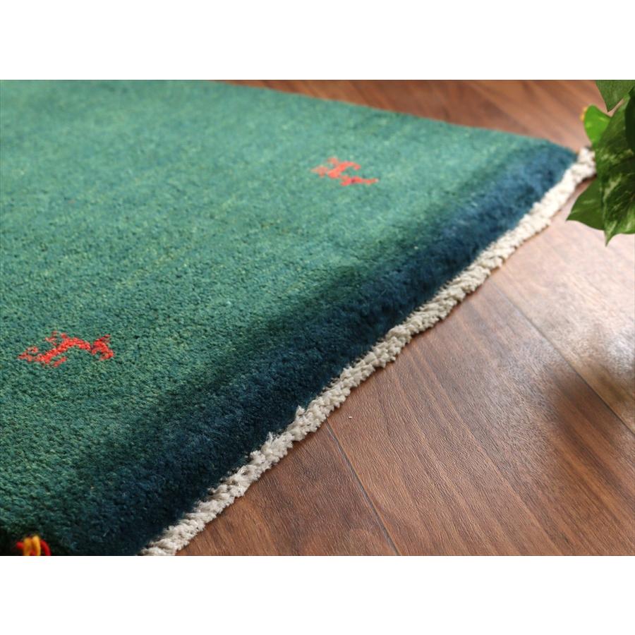ギャッベ イラン産手織りラグ 90x60cm グリーン シンプルモチーフ |  | 04