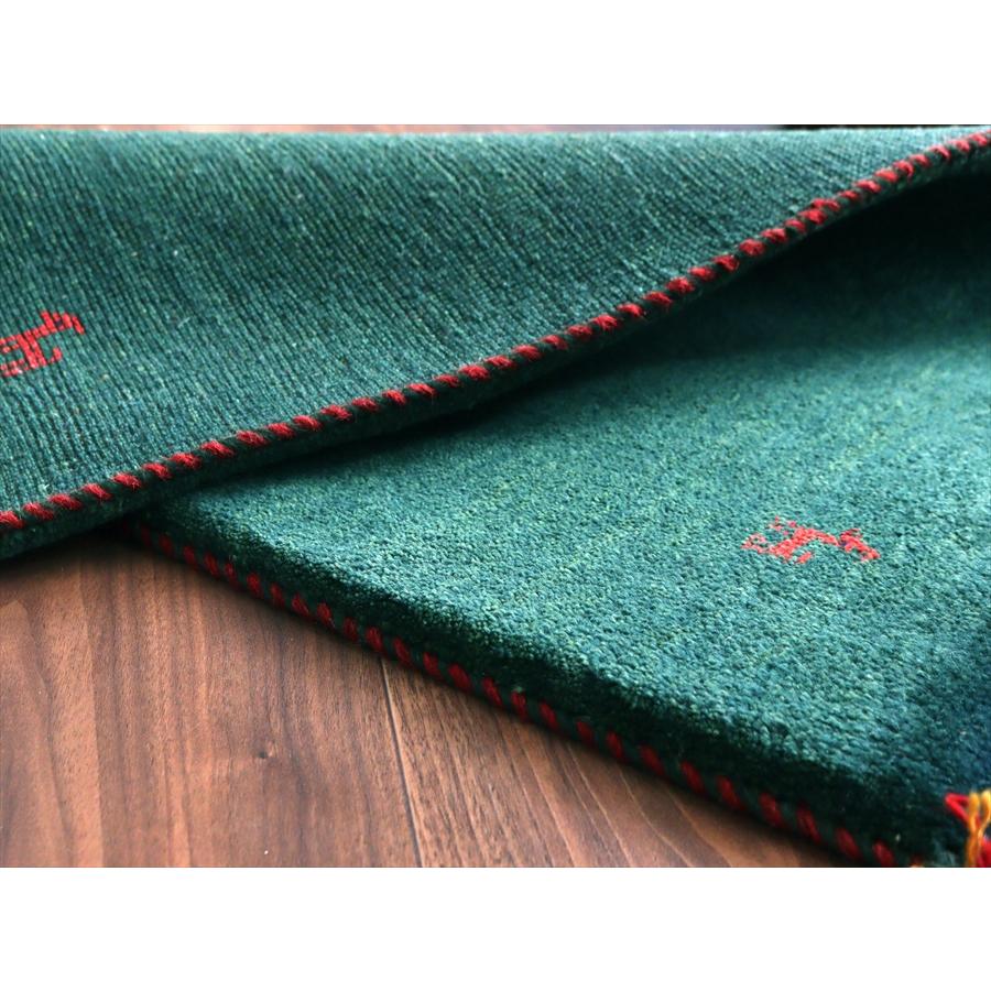 ギャッベ イラン産手織りラグ 90x60cm グリーン シンプルモチーフ |  | 05