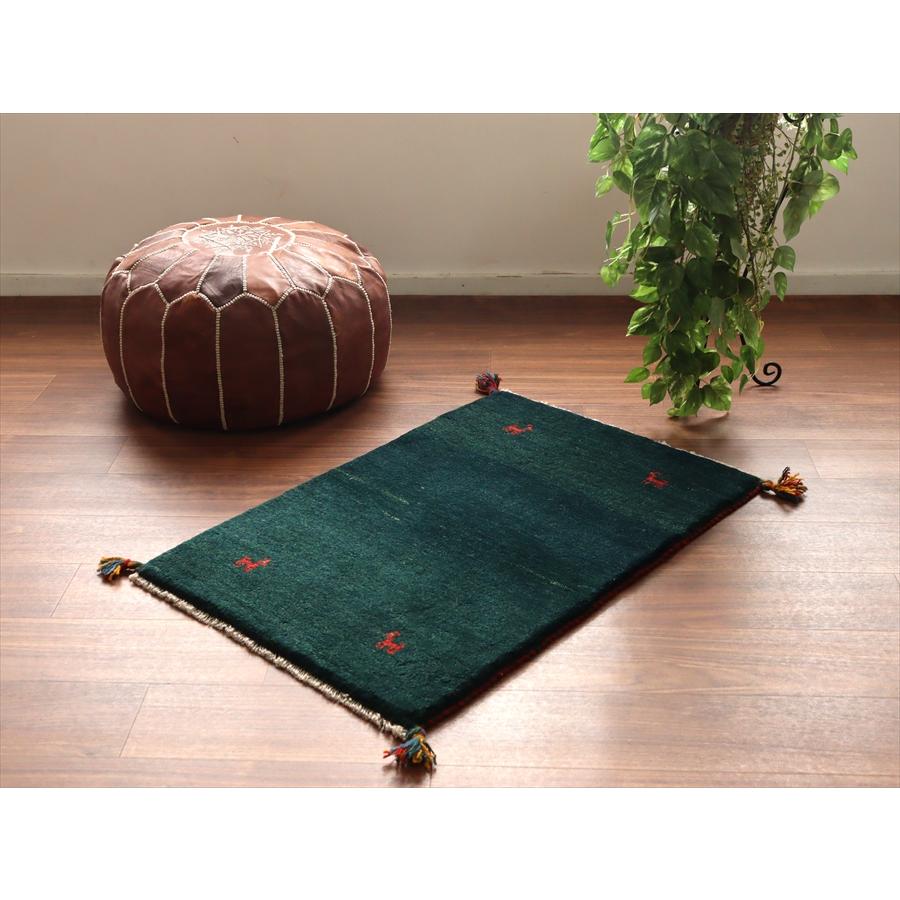 ギャッベ イラン産手織りラグ 90x60cm グリーン シンプルモチーフ |  | 01