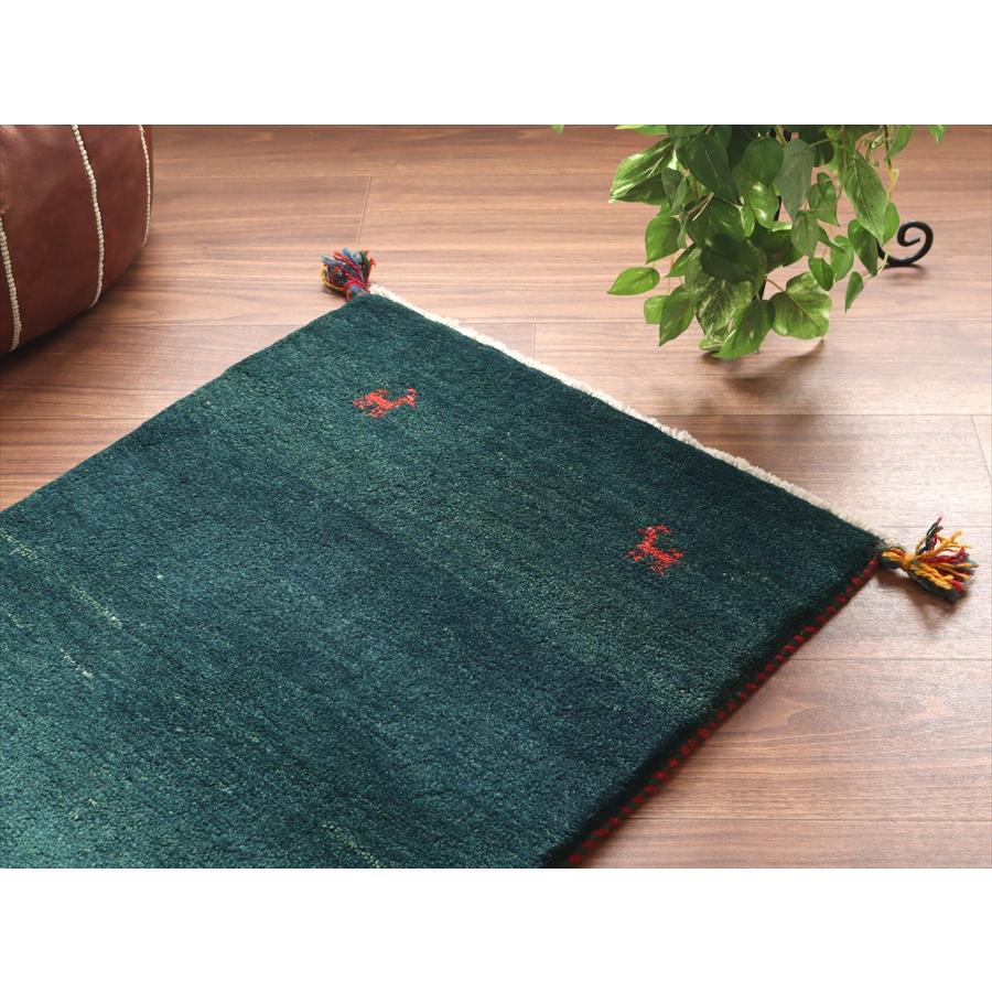 ギャッベ イラン産手織りラグ 90x60cm グリーン シンプルモチーフ |  | 02