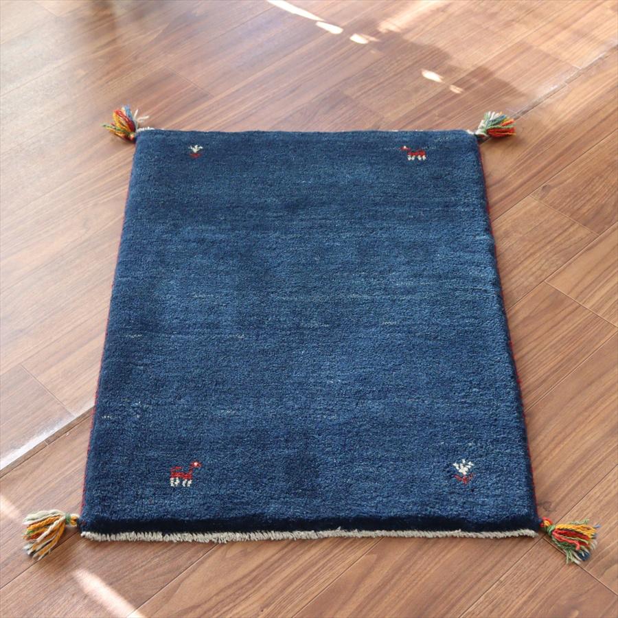 ギャッベ イラン産手織りラグ 88x65cm シンプルモチーフ ブルー | 