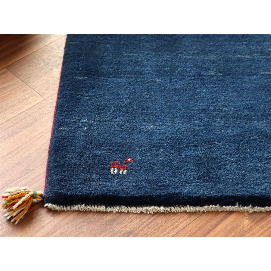 ギャッベ イラン産手織りラグ 88x65cm シンプルモチーフ ブルー |  | 03