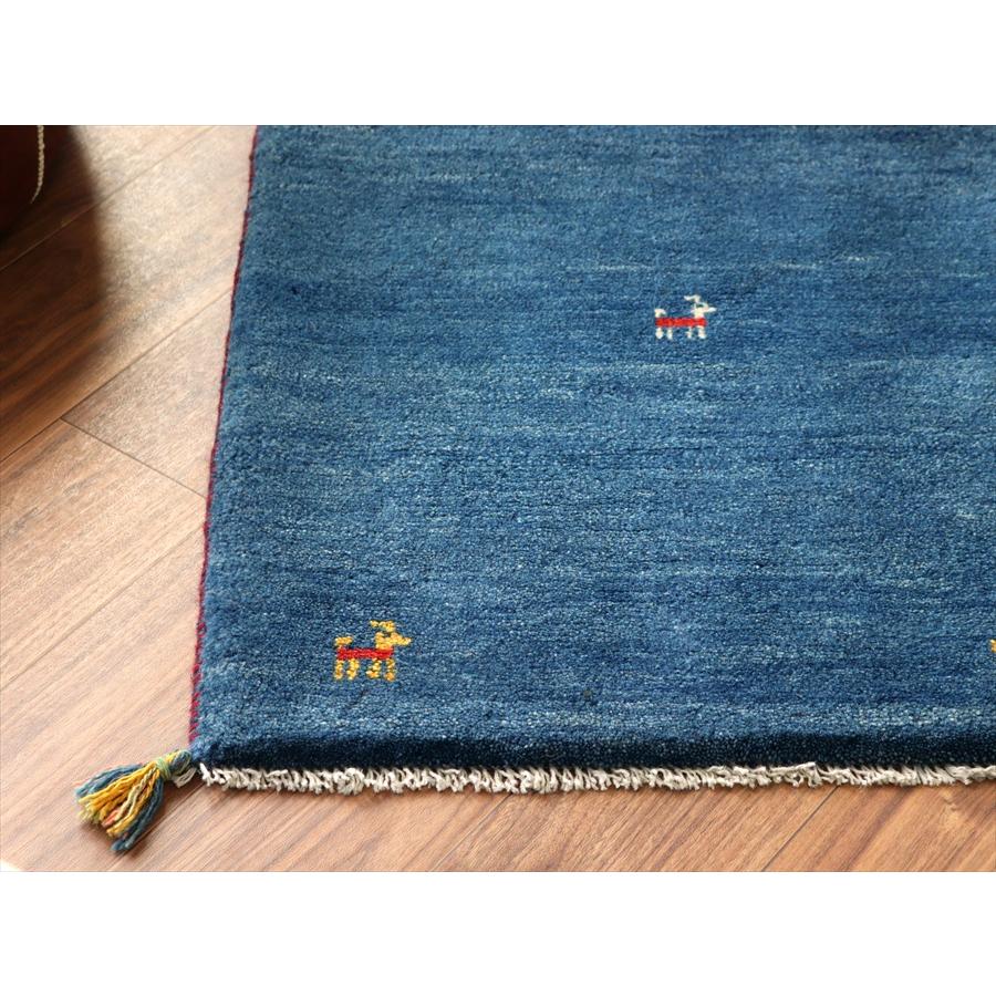 ギャッベ イラン産手織りラグ 85x64cm シンプルモチーフ ブルー |  | 03