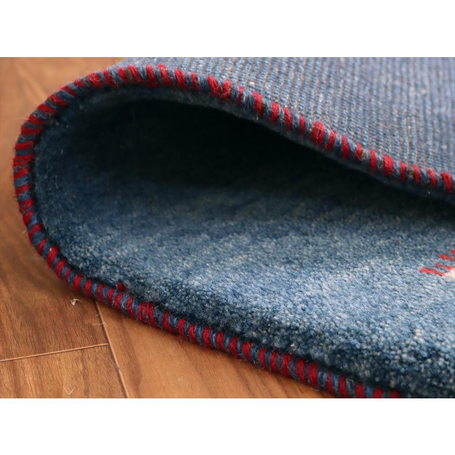 ギャッベ イラン産手織りラグ 85x64cm シンプルモチーフ ブルー |  | 04