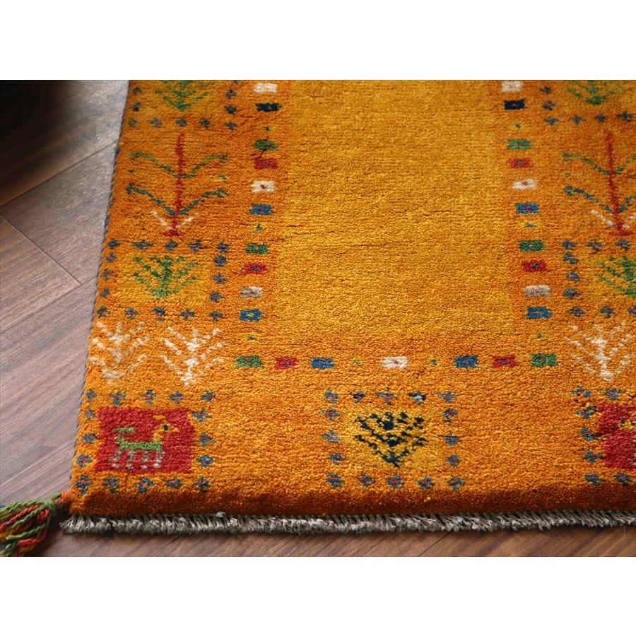 ギャッベ イラン産手織りラグ 88x60cm オレンジ 動物と植物 |  | 03