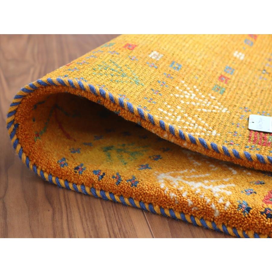 ギャッベ イラン産手織りラグ 88x60cm オレンジ 動物と植物 |  | 04