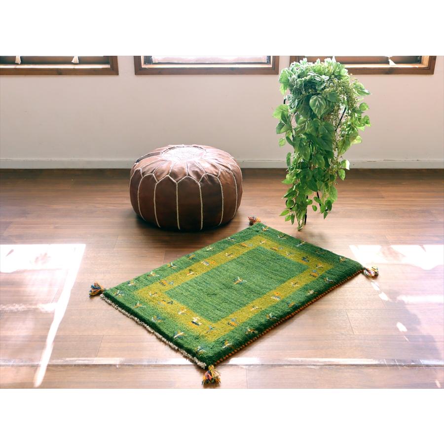 ギャッベ イラン産手織りラグ 90x60cm グリーン 動物と植物 |  | 01