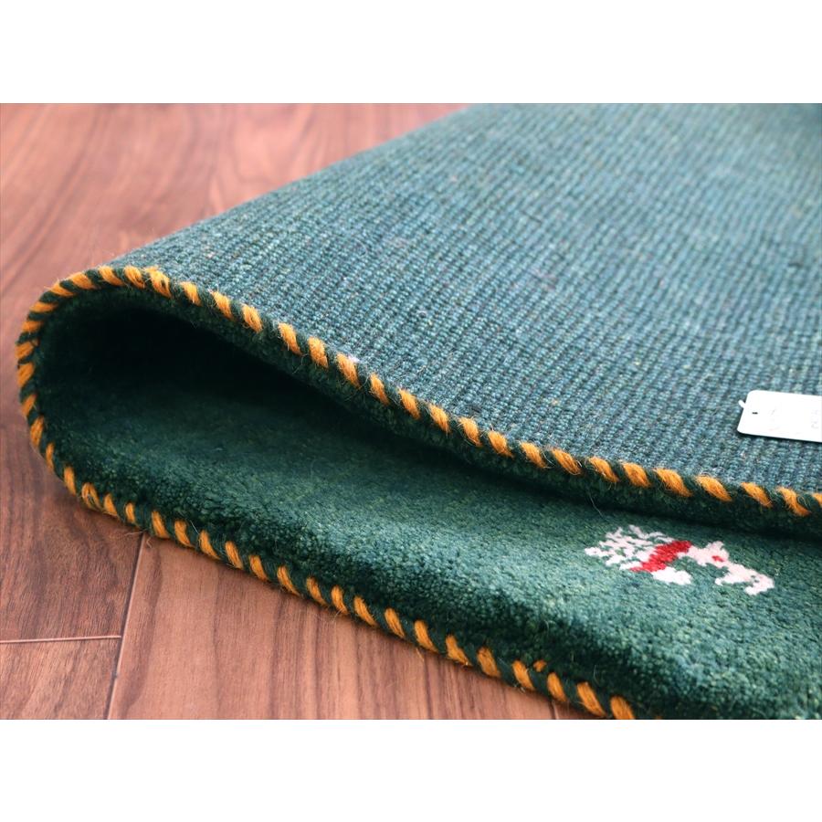 ギャッベ イラン産手織りラグ 88x60cm グリーン シンプルモチーフ |  | 04
