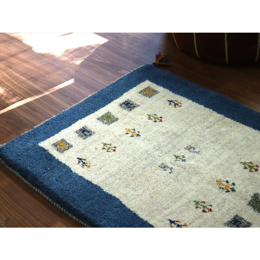 ギャッベ イラン産手織りラグ 87x66cm 動物と植物 ブルー |  | 02