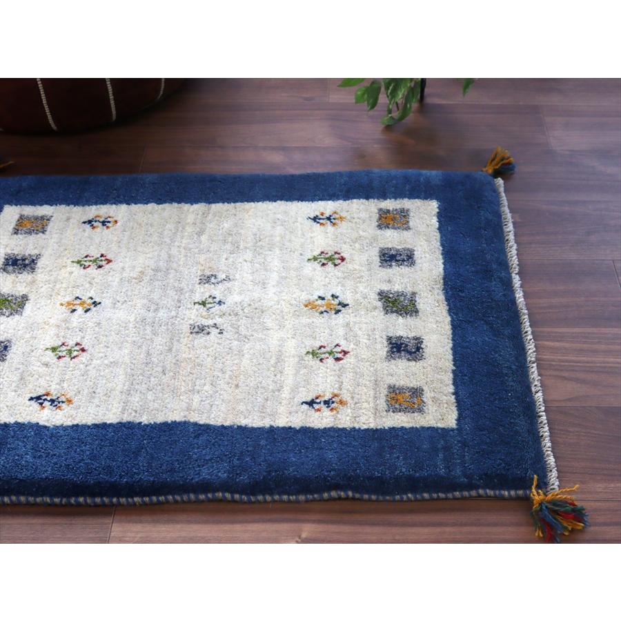 ギャッベ イラン産手織りラグ 87x66cm 動物と植物 ブルー |  | 03