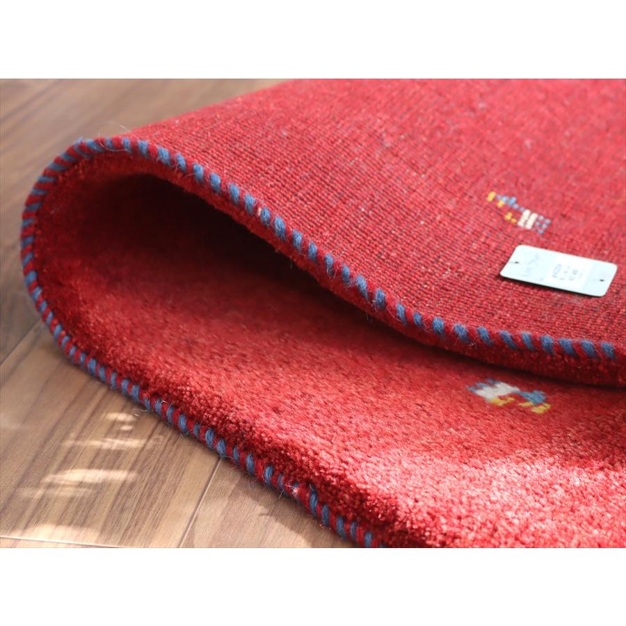 ギャッベ イラン産手織りラグ 90x64cm シンプルデザイン レッド |  | 04