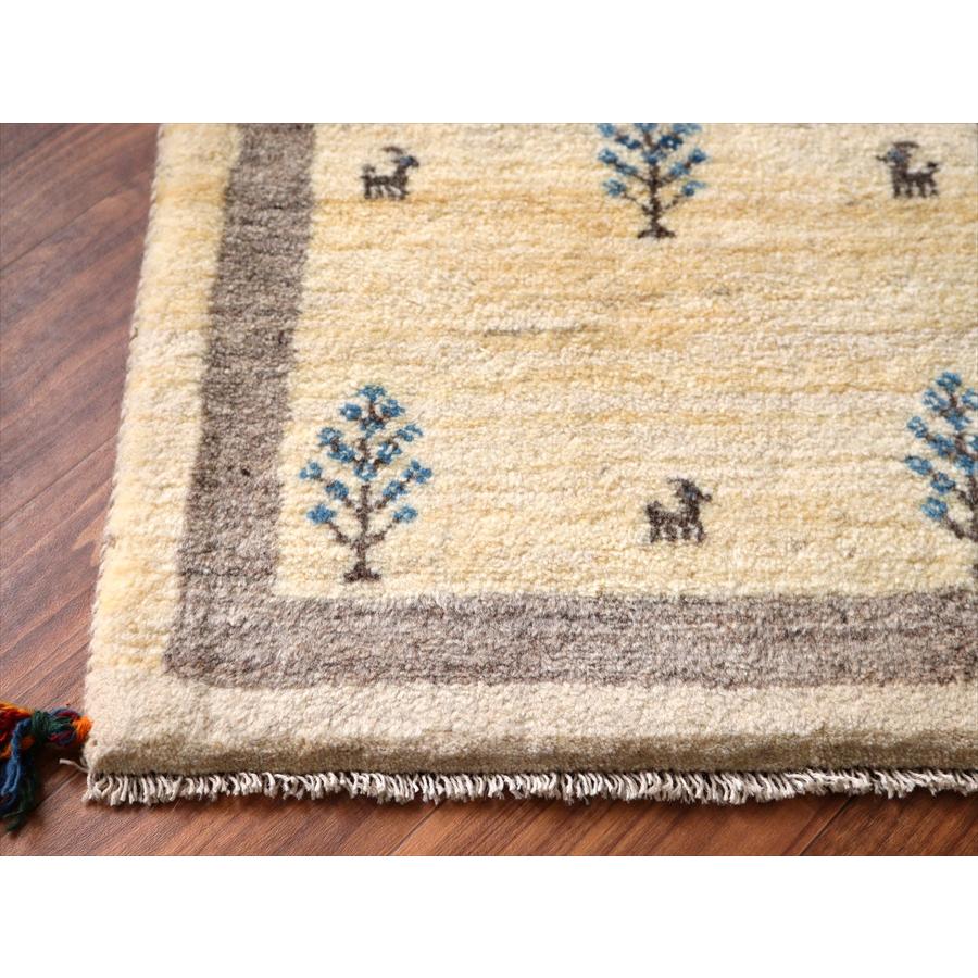 ギャッベ イラン産手織りラグ 90x62cm 植物と動物 アイボリー&グレー |  | 03
