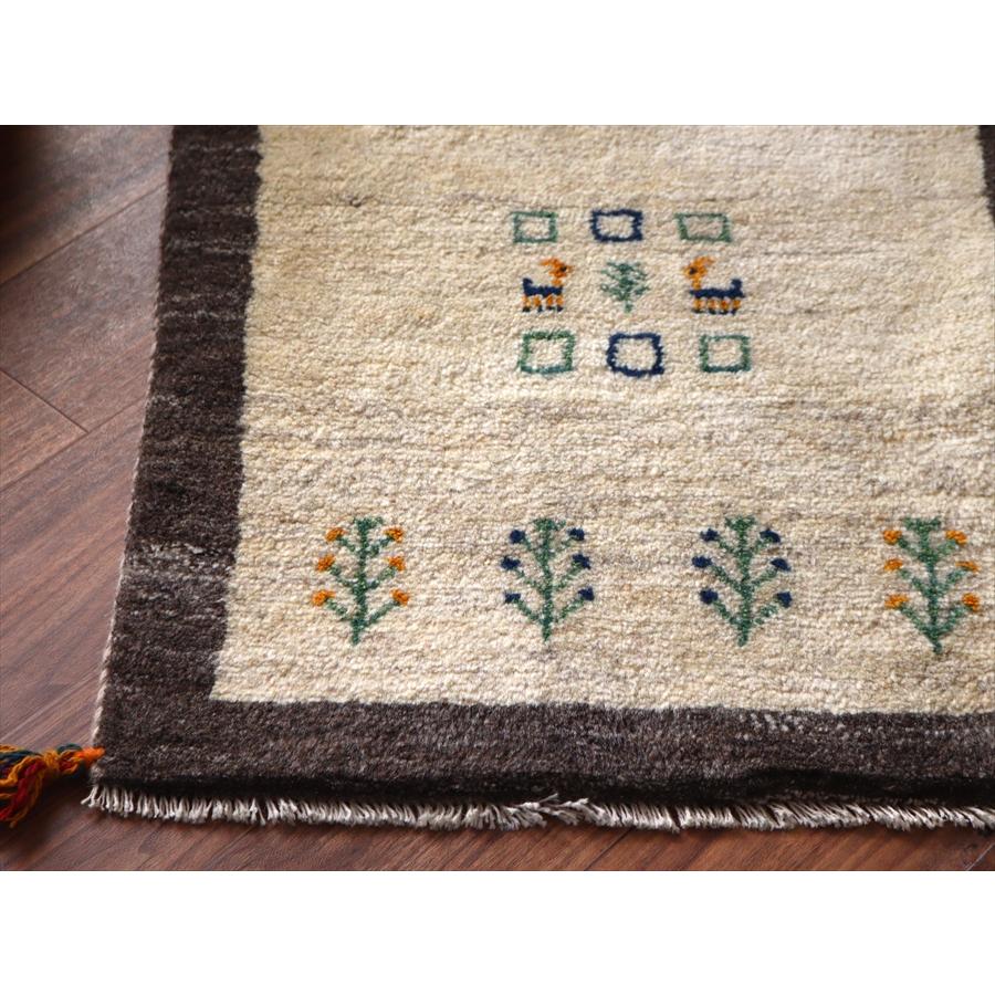 ギャッベ イラン産手織りラグ 88x60cm 動物と植物 アイボリー＆グレー |  | 03