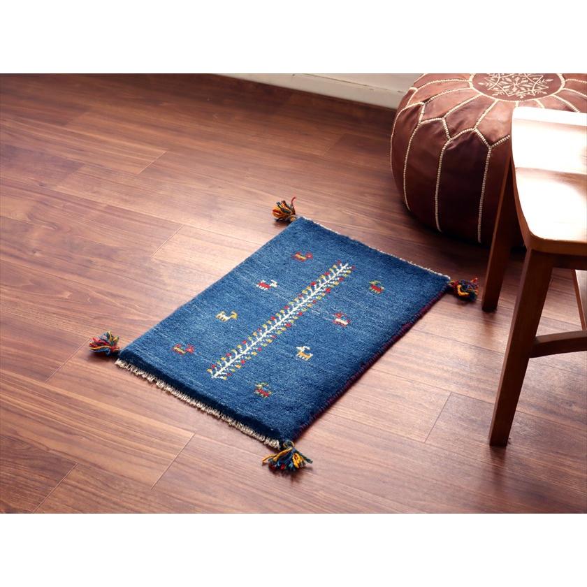 ギャッベ ミニギャベ イラン産 62×43cm ブルー 連なる生命の樹と動物 |  | 01