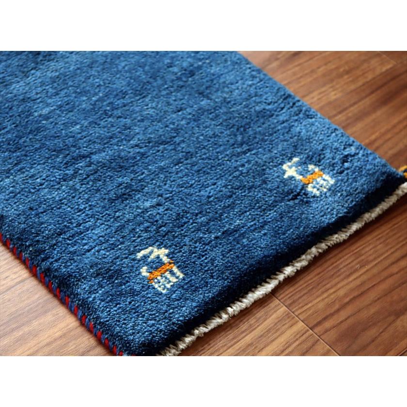 ギャッベ ミニギャベ イラン産 56×40cm ブルー 四隅に動物モチーフ |  | 03