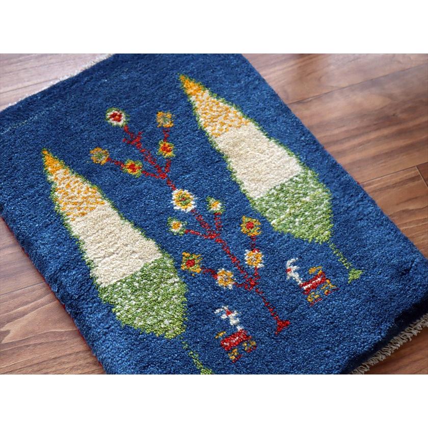 ギャッベ ミニギャベ イラン産 55×40cm ブルー 糸杉と動物 |  | 02