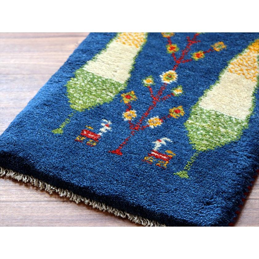 ギャッベ ミニギャベ イラン産 55×40cm ブルー 糸杉と動物 |  | 03