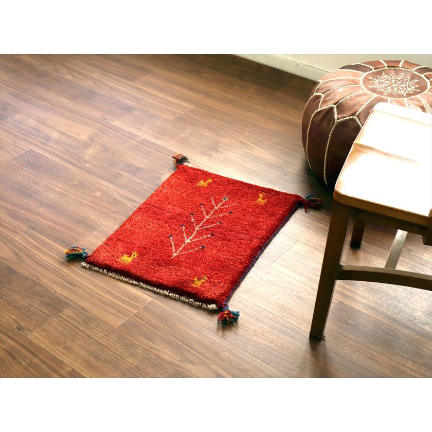 ギャッベ ミニギャベ イラン産 58×43cm レッド 生命の樹と動物 |  | 01