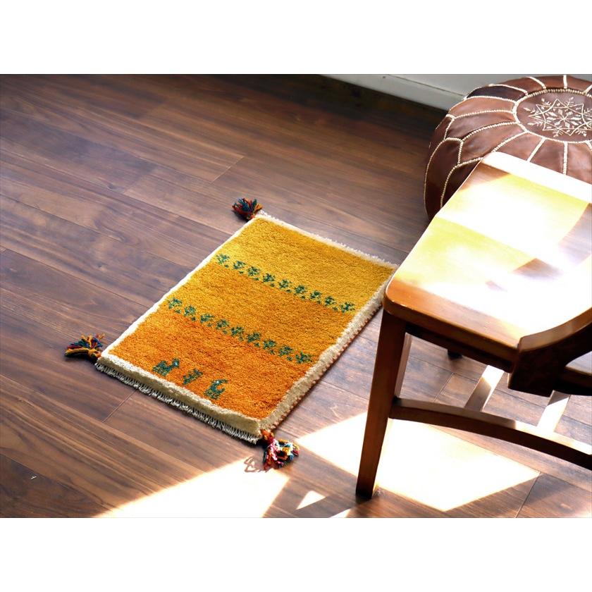 ギャッベ ミニギャベ イラン産 58×39cm イエローオレンジ 動物と生命の樹 |  | 01