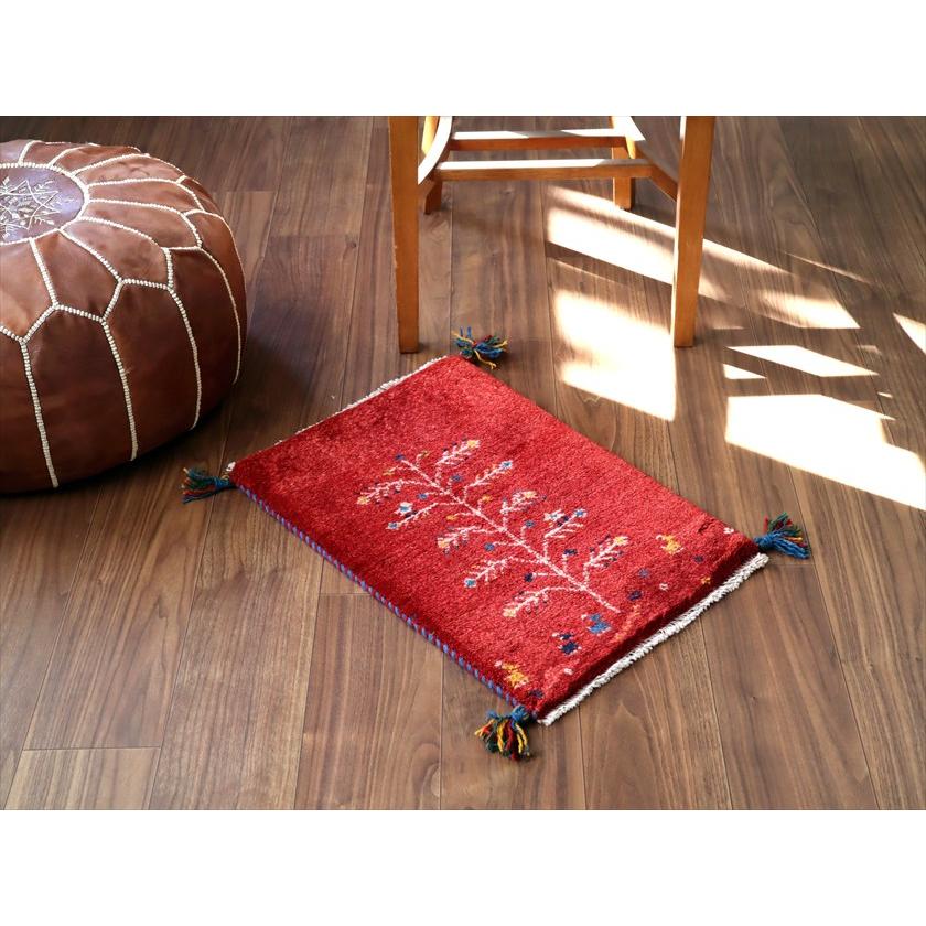 ギャッベ ミニギャベ イラン産 58×41cm レッド 生命の樹と動物 |  | 01