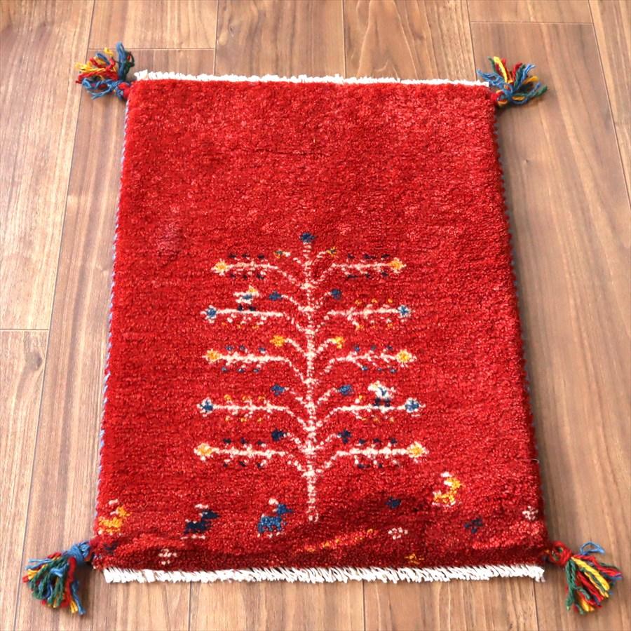 ギャッベ ミニギャベ イラン産 57×41cm レッド 生命の樹と動物 | 