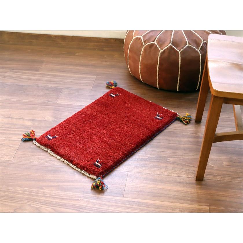 ギャッベ ミニギャベ イラン産 60×41cm レッド 四隅に動物モチーフ |  | 01
