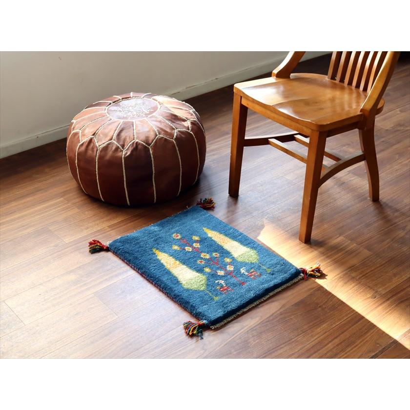 ギャッベ ミニギャベ イラン産 57×42cm ブルー 糸杉と動物 |  | 01