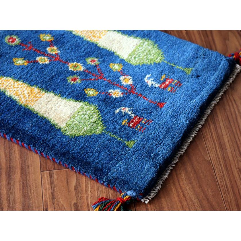 ギャッベ ミニギャベ イラン産 57×42cm ブルー 糸杉と動物 |  | 03