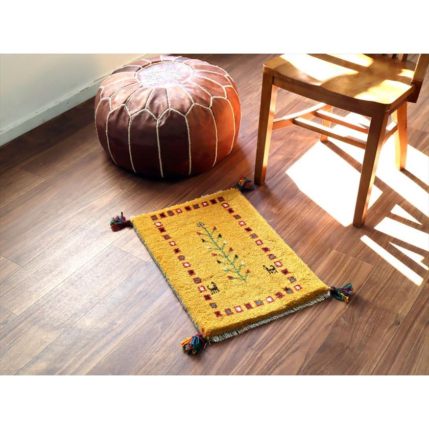 ギャッベ ミニギャベ イラン産 60×42cm イエロー 連なる生命の樹と動物 |  | 01