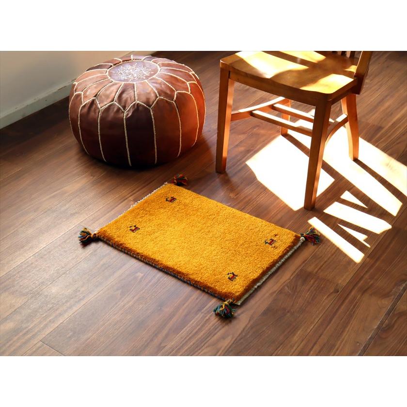 ギャッベ ミニギャベ イラン産 59×41cm イエローオレンジ 動物モチーフ |  | 01