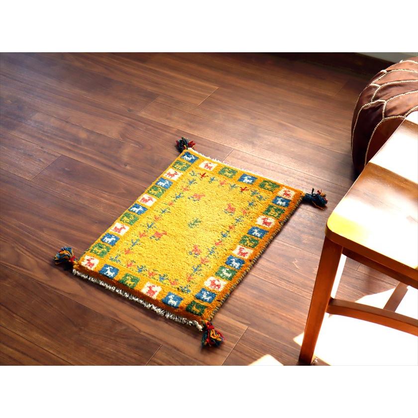 ギャッベ ミニギャベ イラン産 58×42cm イエロー 動物と生命の樹 |  | 01