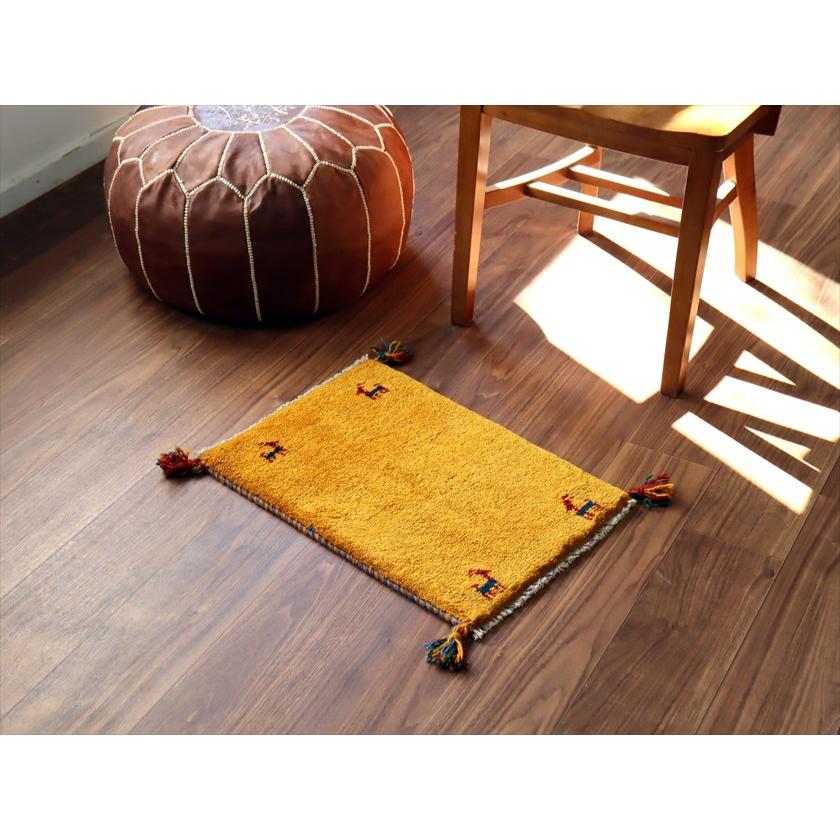 ギャッベ ミニギャベ イラン産 56×38cm イエローオレンジ 動物モチーフ |  | 01