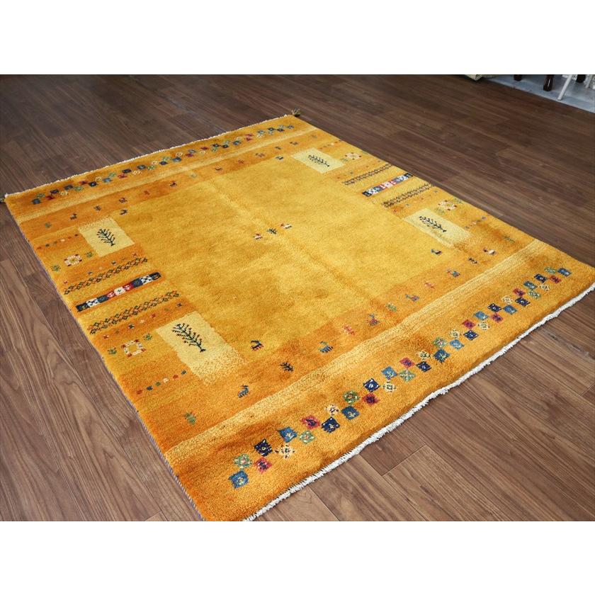 ギャッベ Gabbeh イエローオレンジ  183×155cm イラン産 カラフルな動物を生命の樹 |  | 04
