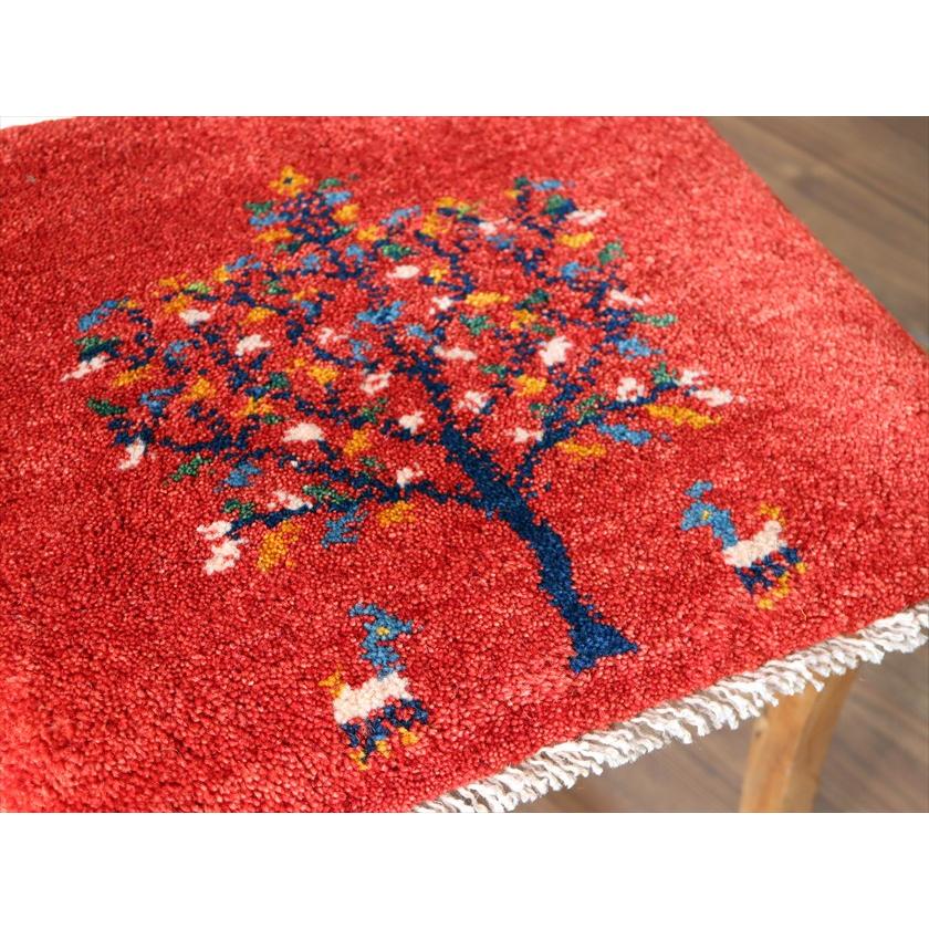 ギャッベ イラン産手織り 座布団サイズ 40×42cm レッド カラフルな生命の樹と動物 |  | 02