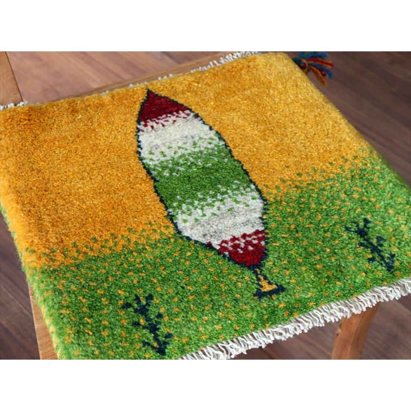 ギャッベ イラン産手織り 座布団サイズ 39×42cm イエロー＆グリーン 糸杉と生命の樹 |  | 02