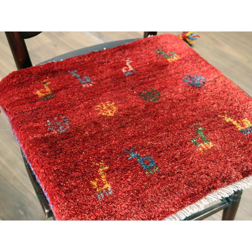 ギャッベ イラン産手織り 座布団サイズ 42×42cm レッド カラフルな生命の樹と動物 |  | 02
