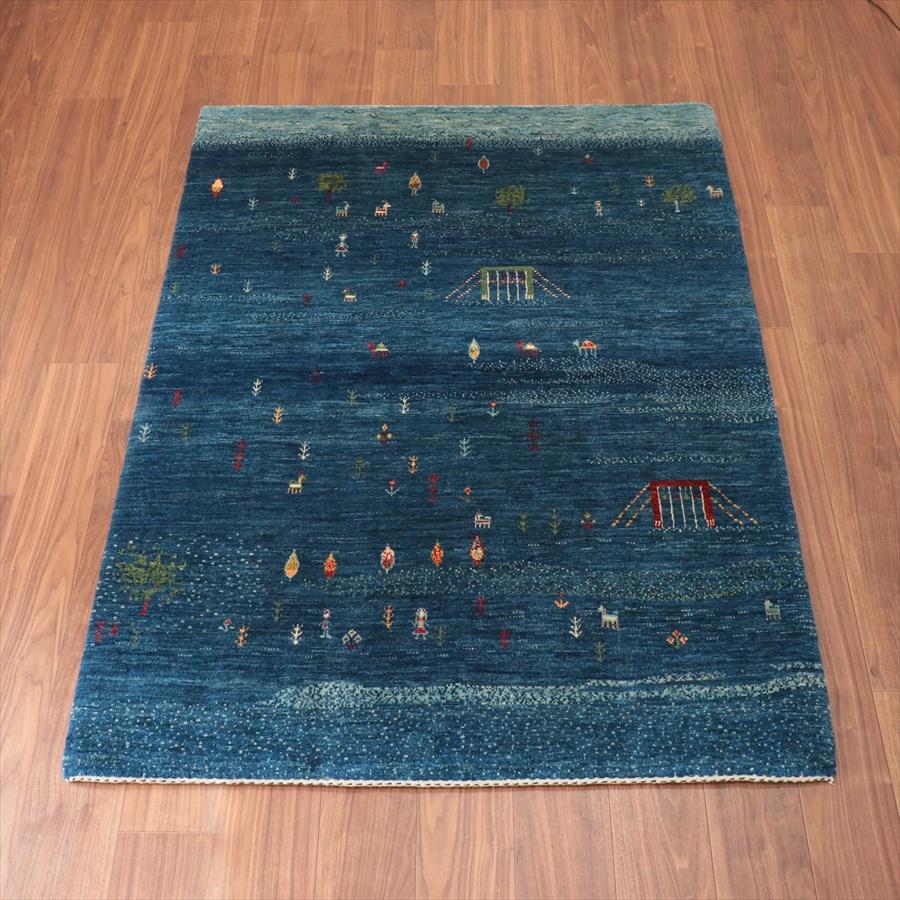 ギャッベ/バナフシェ　Banafsheh gabbeh,  179x126cm 村の風景　ブルーグラデーション | 