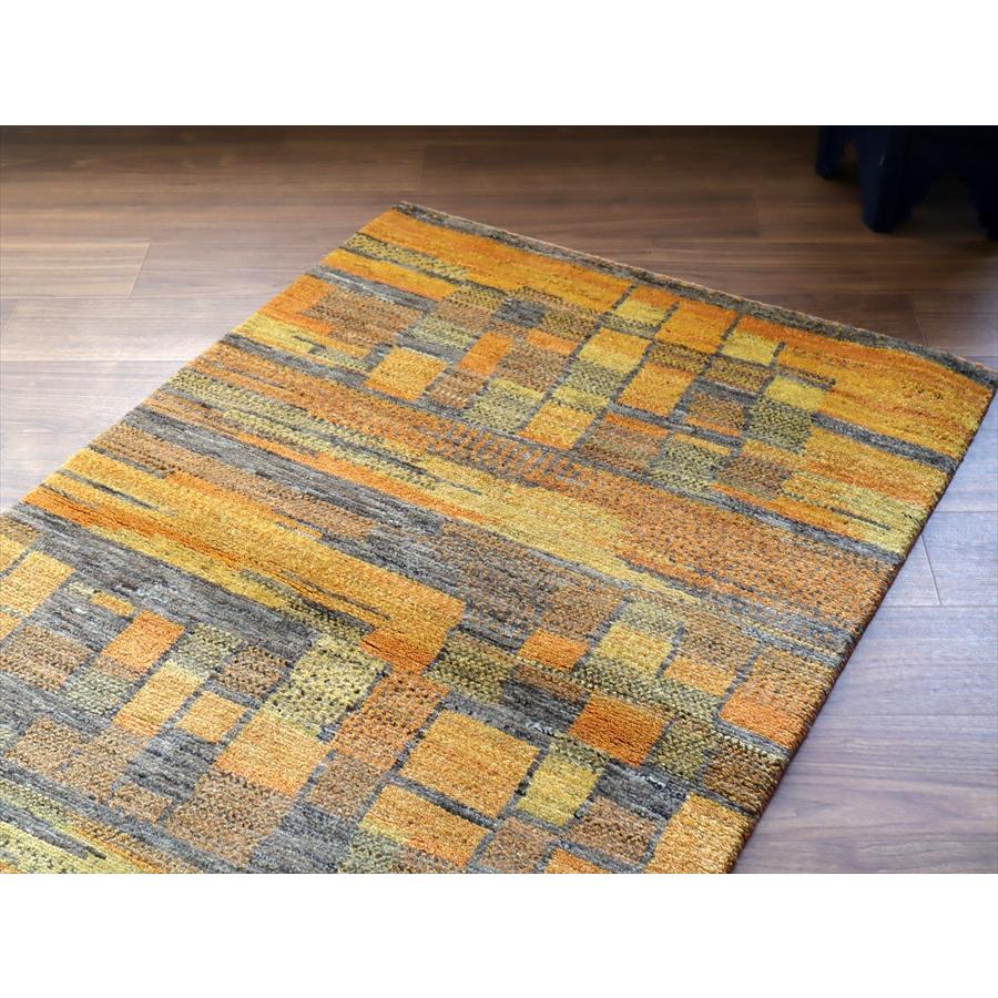 ギャッベ ノマド　 150x93cm オレンジ ブルー　抽象画のような幾何学デザイン　イラン産手織り　Gabbeh Nomad |  | 02