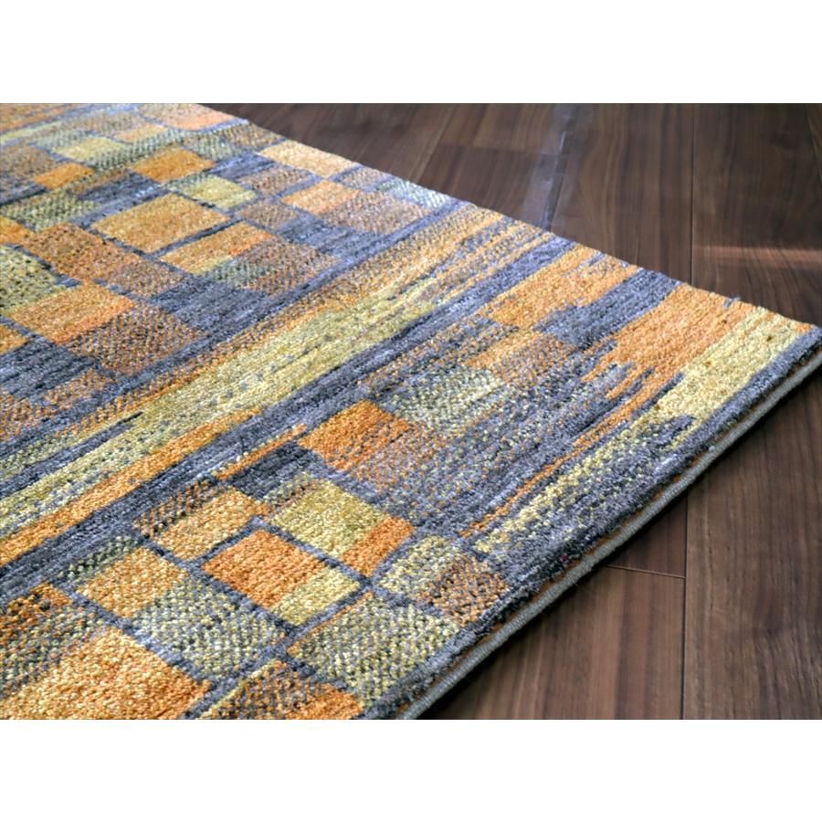 ギャッベ ノマド　 150x93cm オレンジ ブルー　抽象画のような幾何学デザイン　イラン産手織り　Gabbeh Nomad |  | 03