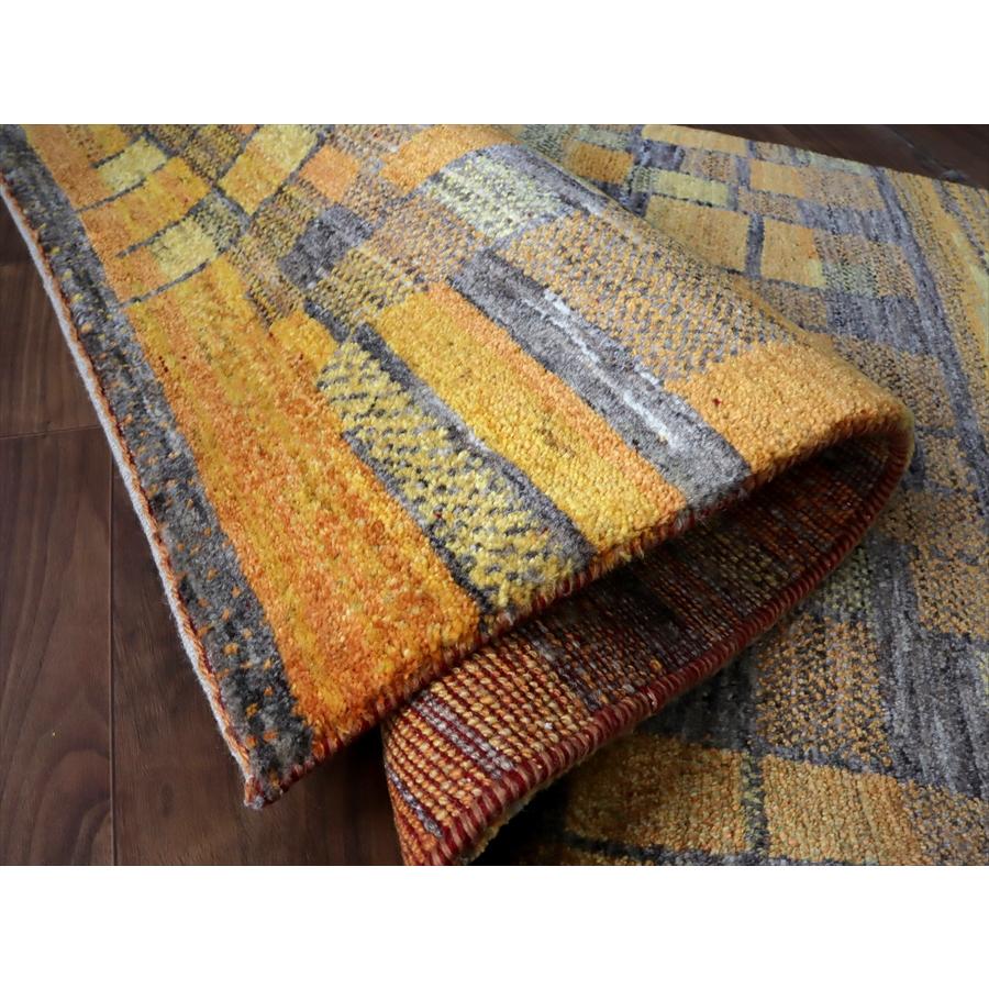 ギャッベ ノマド　 150x93cm オレンジ ブルー　抽象画のような幾何学デザイン　イラン産手織り　Gabbeh Nomad |  | 07