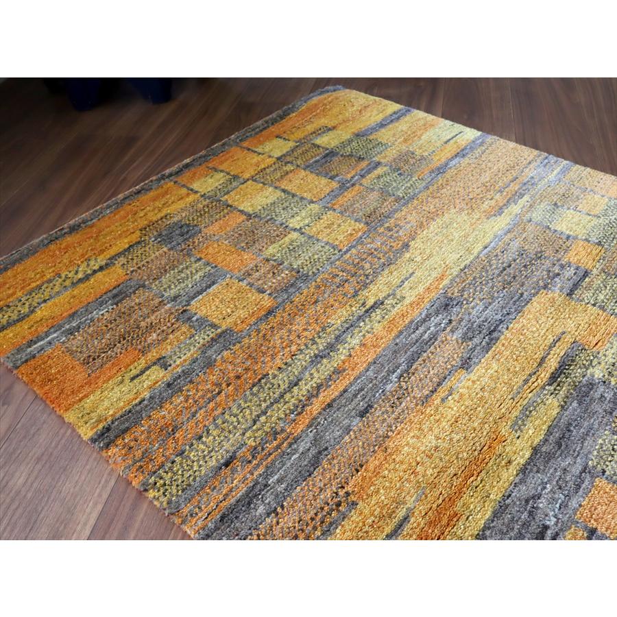 ギャッベ ノマド　 150x93cm オレンジ ブルー　抽象画のような幾何学デザイン　イラン産手織り　Gabbeh Nomad |  | 09
