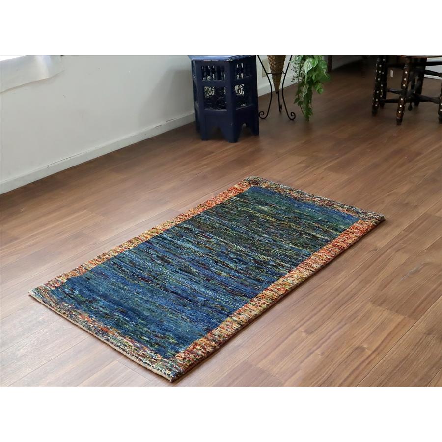 ギャッベ ノマド　 129x72cm ブルーグリーン　ドットミックス　イラン産手織り　Gabbeh Nomad |  | 01