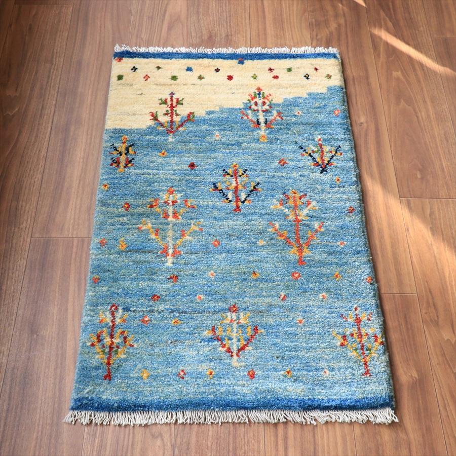 ギャッベ ノマド  91x55cm 明るい水色　花咲く生命の木 | 