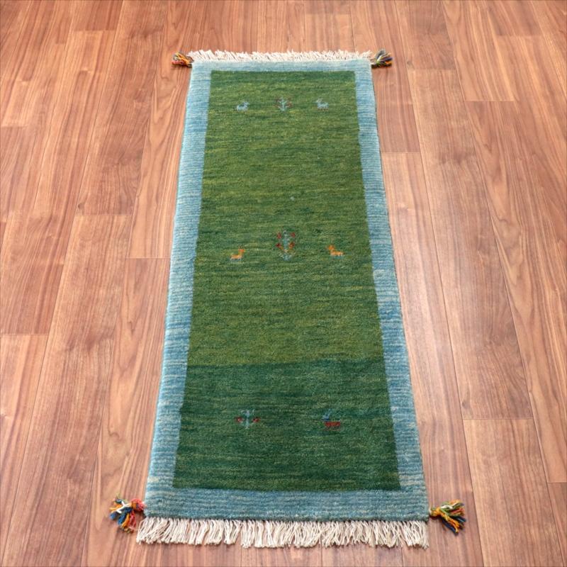 ギャッベ　プリミティブで素朴なデザイン 150x53cm グリーン　ランナー | 