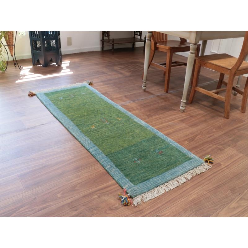 ギャッベ　プリミティブで素朴なデザイン 150x53cm グリーン　ランナー |  | 01