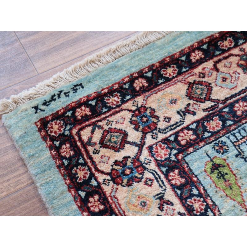 ギャッベ　Luribaft/ルリバフ 152x113cm ペールブルー 小花と幾何学モチーフ |  | 12